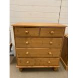 Two over three pine chest of drawers (H100cm D46cm W90cm)