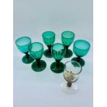 Six Green Coloured Glasses, four of one style, two of another.