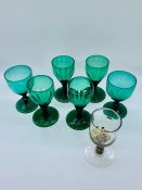 Six Green Coloured Glasses, four of one style, two of another.