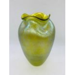 Loetz Candia Silberiris 11 iridescent Glass Vase. Indented Ovoid with folded fir polished rim &