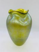 Loetz Candia Silberiris 11 iridescent Glass Vase. Indented Ovoid with folded fir polished rim &