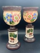 A pair of pedestal vase, late Victorian English circa 1885-95 hand painted (H27cm)