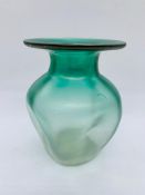 Loetz Blattgruen Verlaufend iridescent glass vase. Graduated clear to green, Indented ovoid with