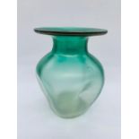 Loetz Blattgruen Verlaufend iridescent glass vase. Graduated clear to green, Indented ovoid with