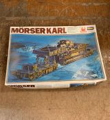 A boxed Hasegawa Moser Karl on railway carrier 1/7 scale model kit