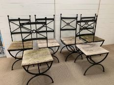 Six unique reclaimed chairs with wooden seats (one needs attention )