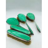 A Silver and Green Enamel Ladies Dressing Table Set
