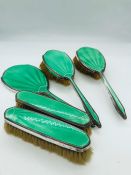 A Silver and Green Enamel Ladies Dressing Table Set