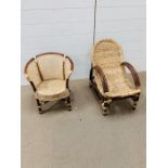 Two wicker children's chairs.