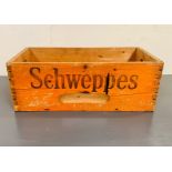 An original vintage wooden Schweppes crate/box (H17cm W47cm D22cm)
