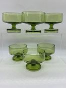 Six green 70's glass dessert dishes