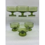 Six green 70's glass dessert dishes