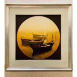 A framed picture of three boats by Romanelli 75