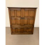 Oak style double door cabinet with open back and dropdown drawer below (H97cm W87cm D42cm)