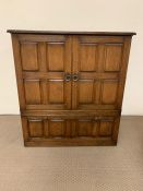 Oak style double door cabinet with open back and dropdown drawer below (H97cm W87cm D42cm)