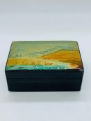 Hand painted lacquered box with a scene of a valley