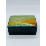 Hand painted lacquered box with a scene of a valley