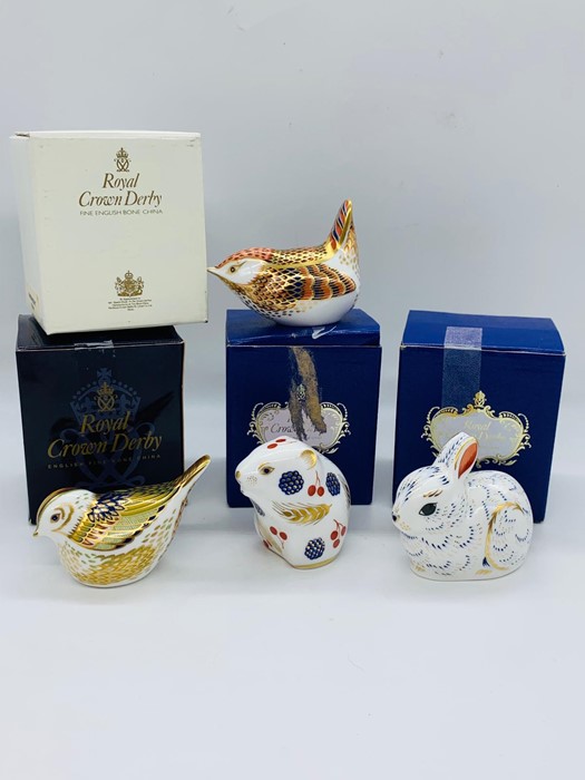 A selection of boxed Royal Crown Derby china animals to include Bunny, Robin, Harvest Mouse and