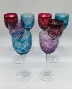 A selection of eight coloured cut glasses