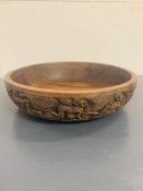 Tribal carved African dark wood bowl (dia 29cm)