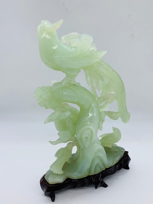 A Chinese jade figure of pheasants, birds and flowers - Image 3 of 3