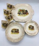 A selection of H and K Tunstall china, "Horse Coaching Scene" to include four tea plates, four