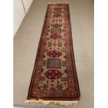 Caucasus style runner, the main border stylized in a distinguished manner of red and gold (W340cm