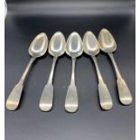 A Selection of Five Georgian (Edinburgh Hallmark) GF Makers Mark serving spoons (370g)