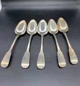 A Selection of Five Georgian (Edinburgh Hallmark) GF Makers Mark serving spoons (370g)