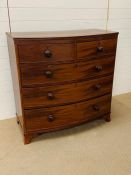 A three over two mahogany chest of drawers on bracket feet (H104cm D50cm W103cm)