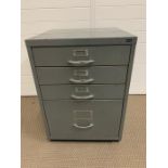 Bisley filing cabinet with three shallow drawers and one large