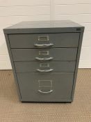 Bisley filing cabinet with three shallow drawers and one large