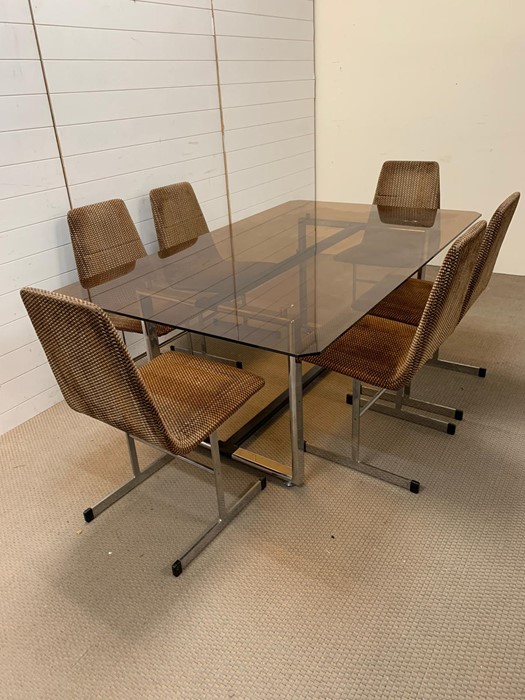 Pieff Lisse dining table and chairs, mid century 1970's with original fabric and chromed steel frame - Image 4 of 6