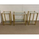 Gilt frame tubular side table with two glass tiers along with a pair of small occasional tables of