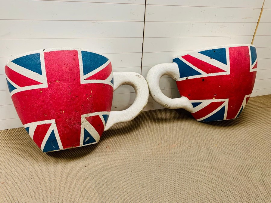 A Pair of Polystyrene Union Jack Decorated Tea Cups