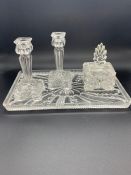 A cut glass dressing table set