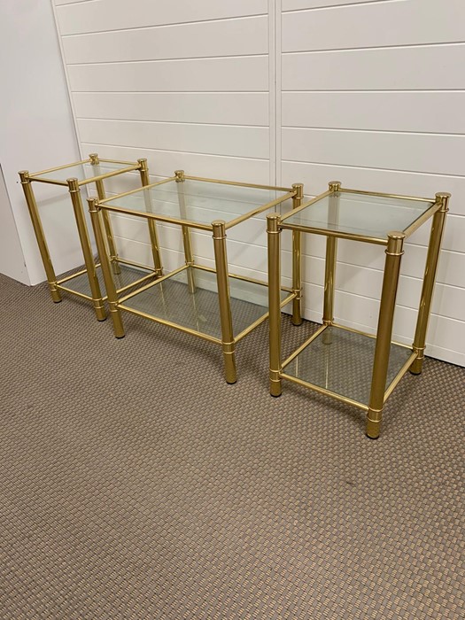 Gilt frame tubular side table with two glass tiers along with a pair of small occasional tables of - Image 2 of 4