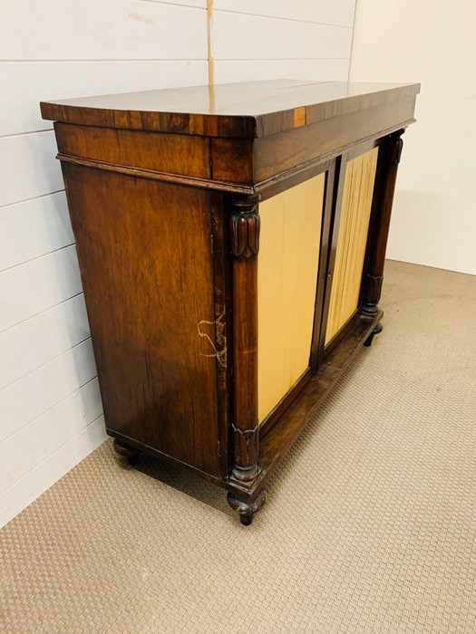 A Rosewood Chiffonier with a pair of doors to front with silk panels, flanked by turned columns - Image 3 of 4