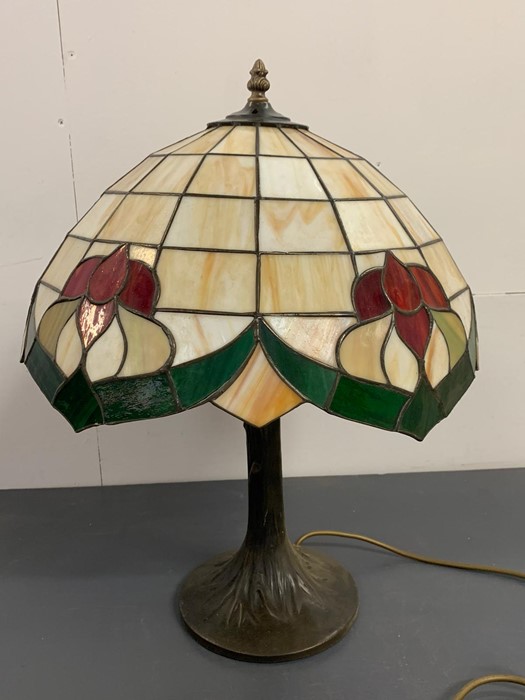 Tiffany style lamp with tree design to base (H53cm W42cm)