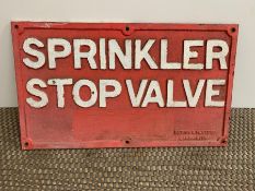 A Vintage Cast Iron Sprinkler Stop Valve Sign