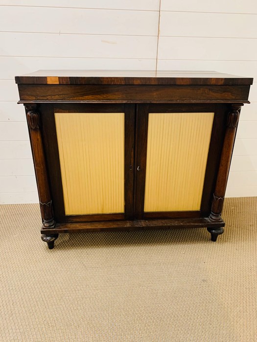 A Rosewood Chiffonier with a pair of doors to front with silk panels, flanked by turned columns - Image 2 of 4