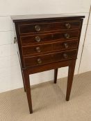 A mahogany collectors/work cabinet with three drawers and hinged top with removal tray (H87cm