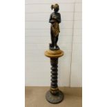 A sculpture of a goddess with gilding on a tall plinth (with stand H160cm)