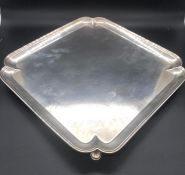 A Harrods Silver Tray on four feet (Approximate weight 920 g) Hallmarked Sheffield 1951, makers mark