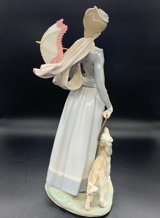 Lladro figure of a lady walking her Afghan dog - Image 2 of 5