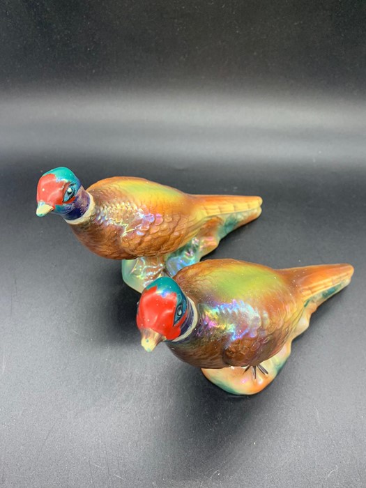 A pair of china pheasant pearlised, marked KSP