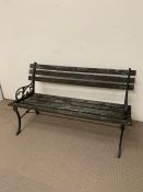 Garden wooden slatted bench with cast iron arms (H67cm W123cm D46cm)