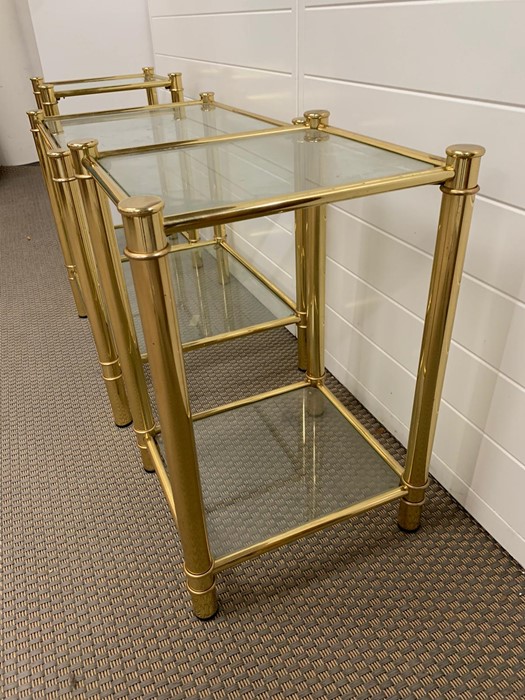 Gilt frame tubular side table with two glass tiers along with a pair of small occasional tables of - Image 3 of 4