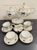 A Richard Ginori "Italian Fruit" tea service to include, teapot, sugar bowl, milk jug, six cups