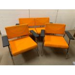 Mid Century Italian Mobilex Sofa and Two Chairs in orange with chrome frames.